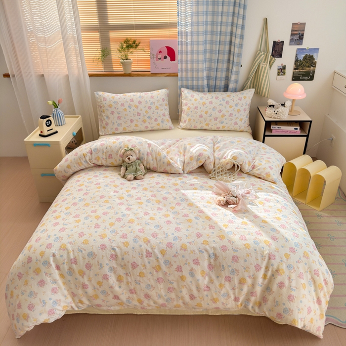 91家纺网 家纺一手货源 找家纺 曼之夏 2025新款全棉纯棉双层印花四件套 花满楼