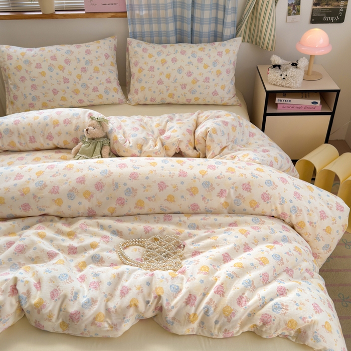 91家纺网 家纺一手货源 找家纺 曼之夏 2025新款全棉纯棉双层印花四件套 花满楼