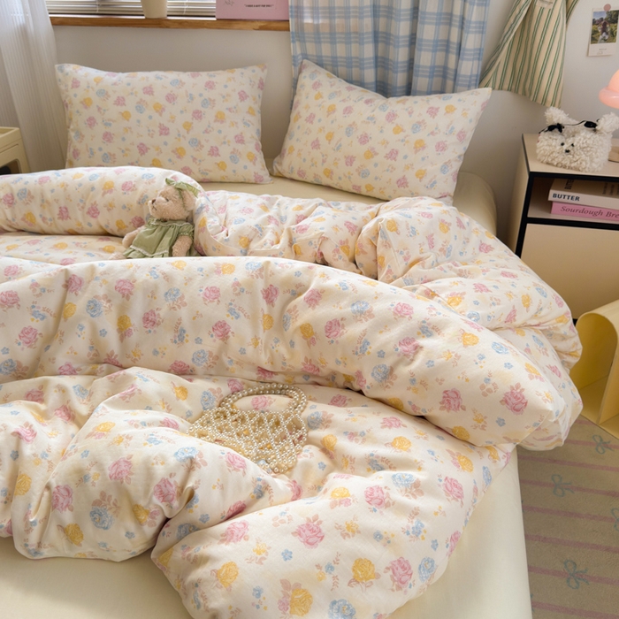 91家纺网 家纺一手货源 找家纺 曼之夏 2025新款全棉纯棉双层印花四件套 花满楼