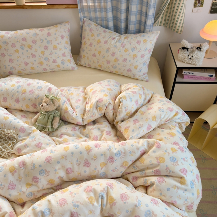 91家纺网 家纺一手货源 找家纺 曼之夏 2025新款全棉纯棉双层印花四件套 花满楼