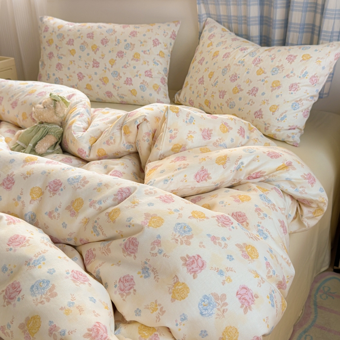 91家纺网 家纺一手货源 找家纺 曼之夏 2025新款全棉纯棉双层印花四件套 花满楼