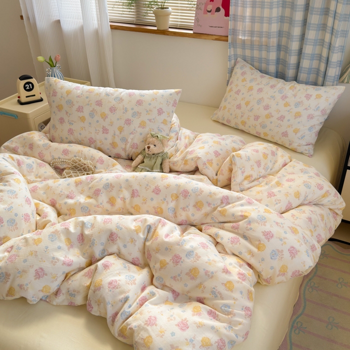 91家纺网 家纺一手货源 找家纺 曼之夏 2025新款全棉纯棉双层印花四件套 花满楼