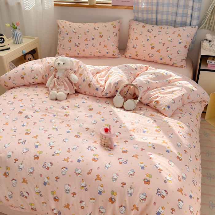 91家纺网 家纺一手货源 找家纺 曼之夏 2025新款全棉纯棉双层印花四件套 快乐凯蒂