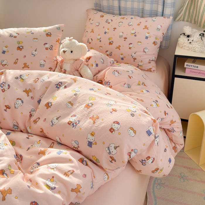 91家纺网 家纺一手货源 找家纺 曼之夏 2025新款全棉纯棉双层印花四件套 快乐凯蒂