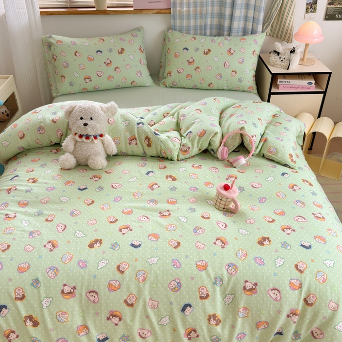 91家纺网 家纺一手货源 找家纺 曼之夏 2025新款全棉纯棉双层印花四件套 快乐星球