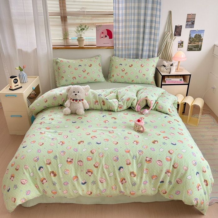 91家纺网 家纺一手货源 找家纺 曼之夏 2025新款全棉纯棉双层印花四件套 快乐星球