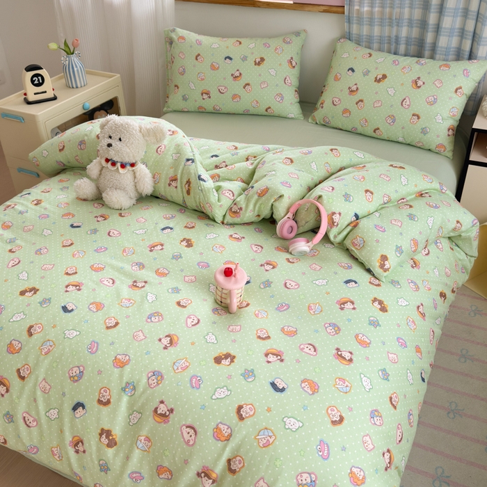 91家纺网 家纺一手货源 找家纺 曼之夏 2025新款全棉纯棉双层印花四件套 快乐星球