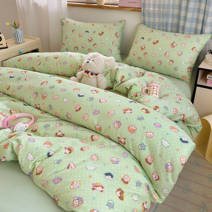 91家纺网 家纺一手货源 找家纺 曼之夏 2025新款全棉纯棉双层印花四件套 快乐星球