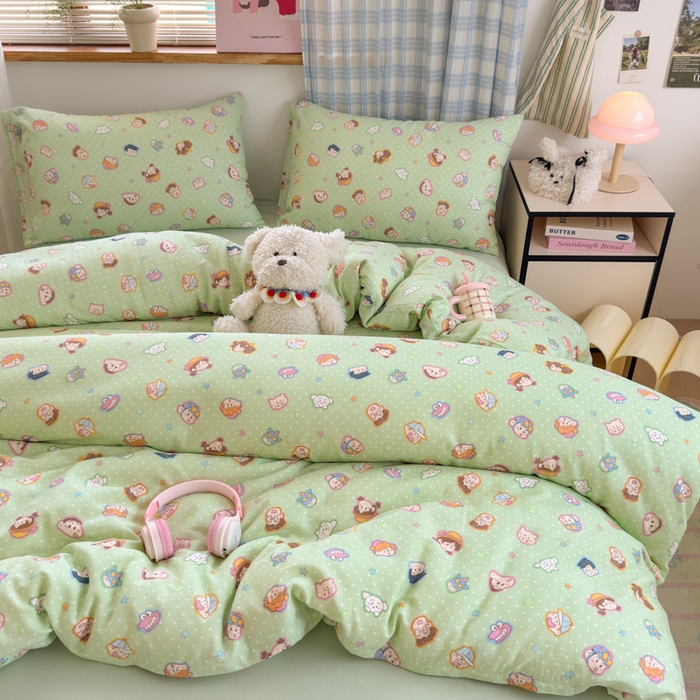 91家纺网 家纺一手货源 找家纺 曼之夏 2025新款全棉纯棉双层印花四件套 快乐星球