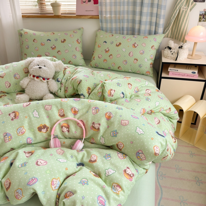 91家纺网 家纺一手货源 找家纺 曼之夏 2025新款全棉纯棉双层印花四件套 快乐星球