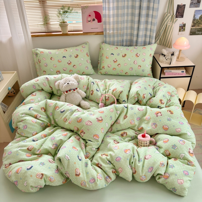 91家纺网 家纺一手货源 找家纺 曼之夏 2025新款全棉纯棉双层印花四件套 快乐星球