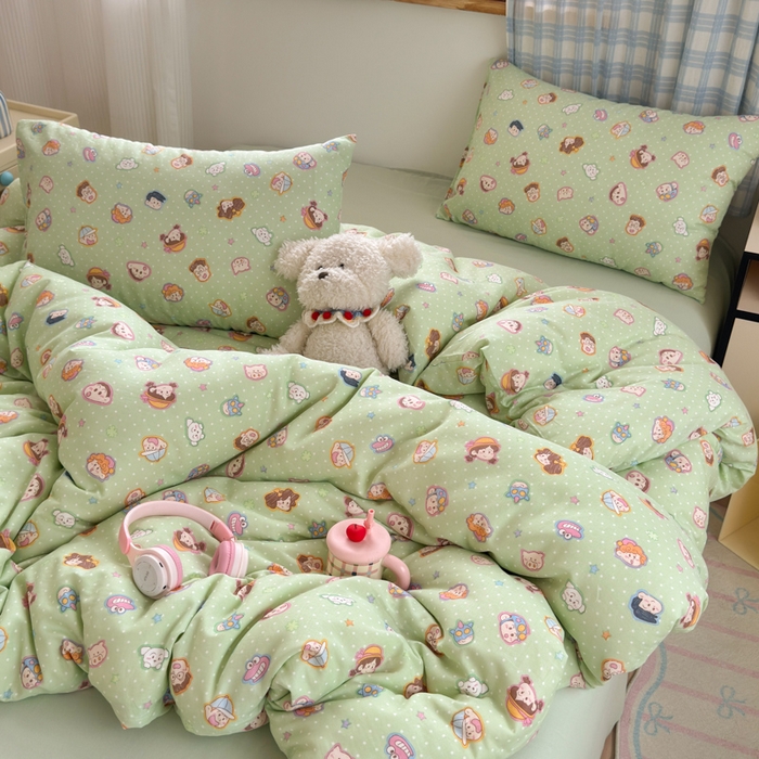 91家纺网 家纺一手货源 找家纺 曼之夏 2025新款全棉纯棉双层印花四件套 快乐星球