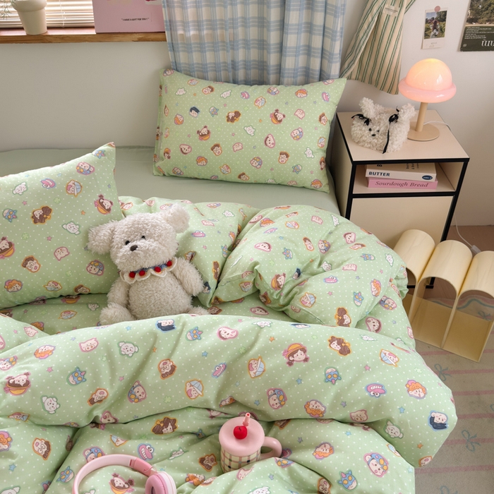 91家纺网 家纺一手货源 找家纺 曼之夏 2025新款全棉纯棉双层印花四件套 快乐星球