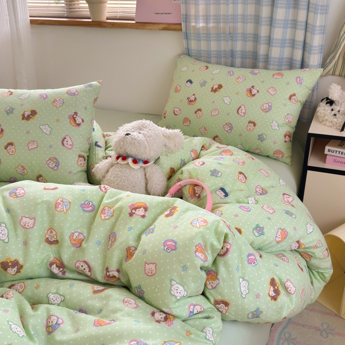 91家纺网 家纺一手货源 找家纺 曼之夏 2025新款全棉纯棉双层印花四件套 快乐星球