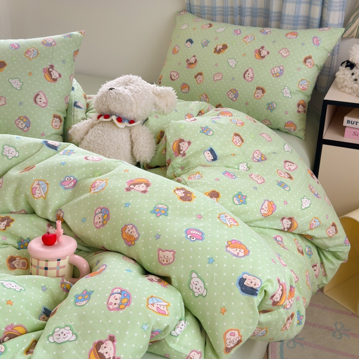 91家纺网 家纺一手货源 找家纺 曼之夏 2025新款全棉纯棉双层印花四件套 快乐星球