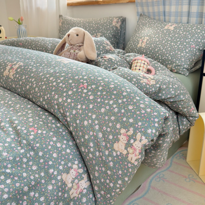 曼之夏 2025新款全棉纯棉双层印花四件套 萌萌兔