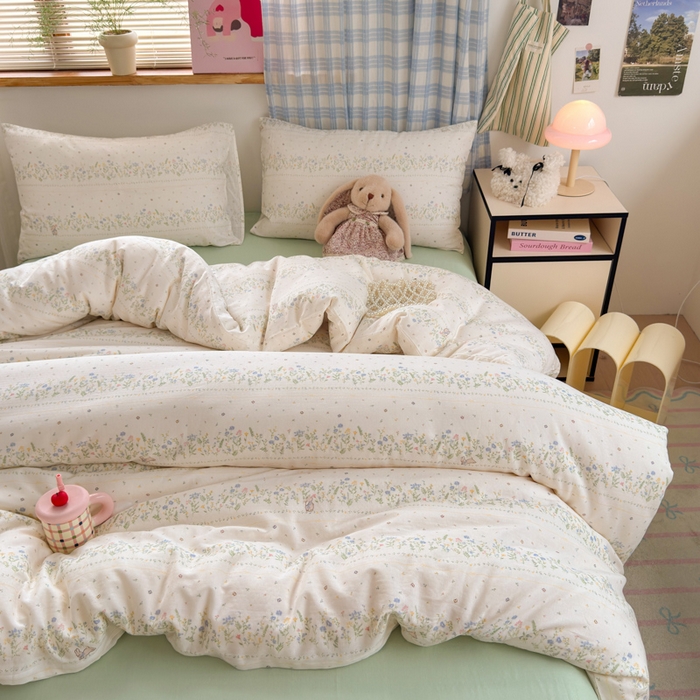 91家纺网 家纺一手货源 找家纺 曼之夏 2025新款全棉纯棉双层印花四件套 陌上花开