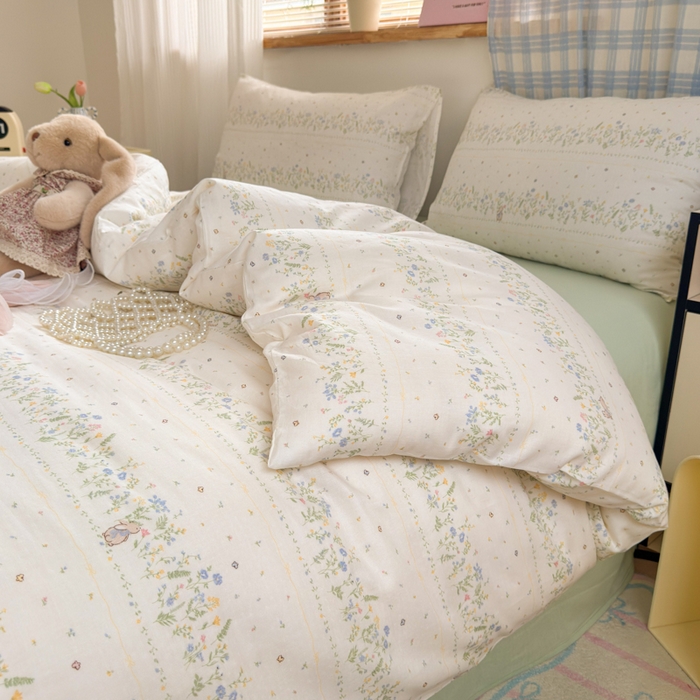 91家纺网 家纺一手货源 找家纺 曼之夏 2025新款全棉纯棉双层印花四件套 陌上花开