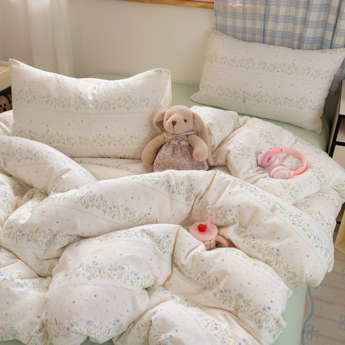 91家纺网 家纺一手货源 找家纺 曼之夏 2025新款全棉纯棉双层印花四件套 陌上花开