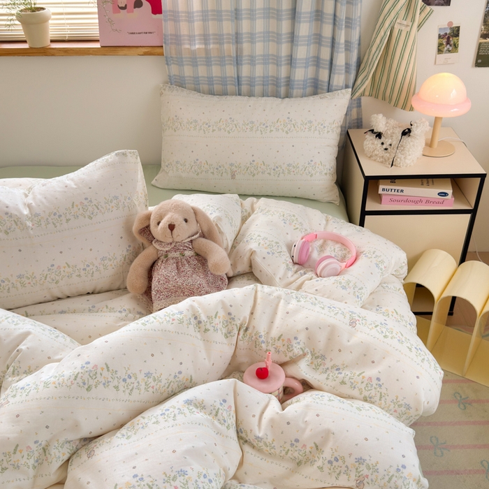 91家纺网 家纺一手货源 找家纺 曼之夏 2025新款全棉纯棉双层印花四件套 陌上花开