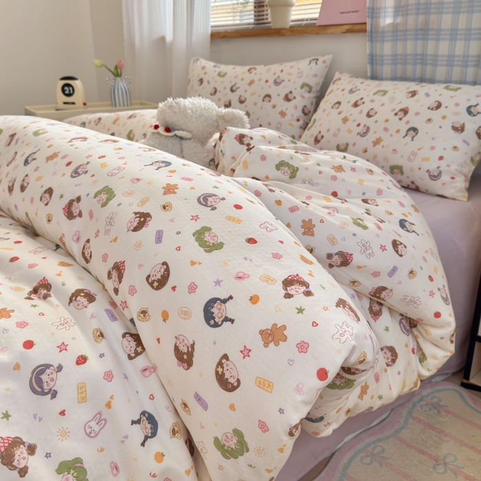 曼之夏 2025新款全棉纯棉双层印花四件套 软萌女孩