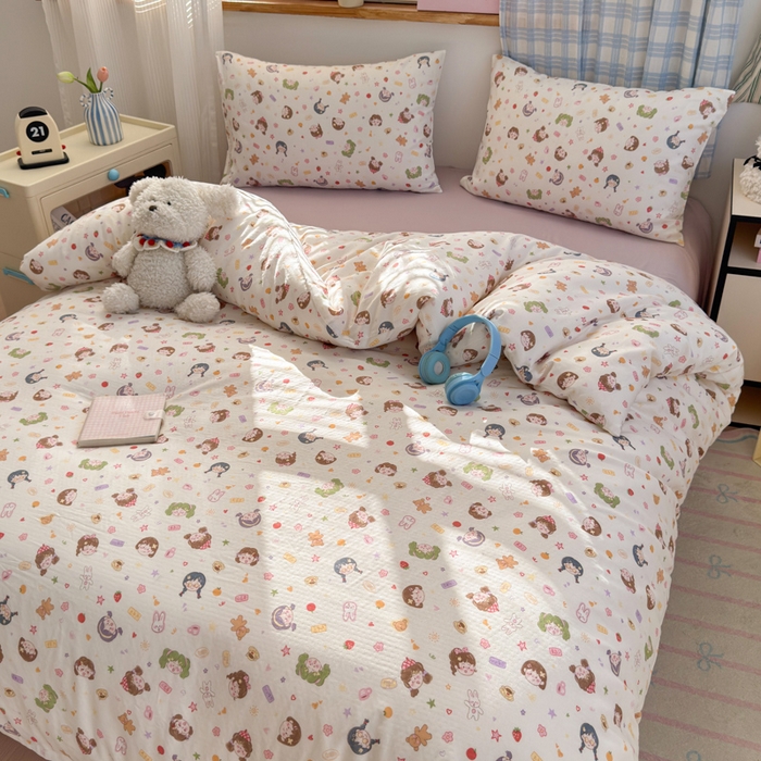 91家纺网 家纺一手货源 找家纺 曼之夏 2025新款全棉纯棉双层印花四件套 软萌女孩