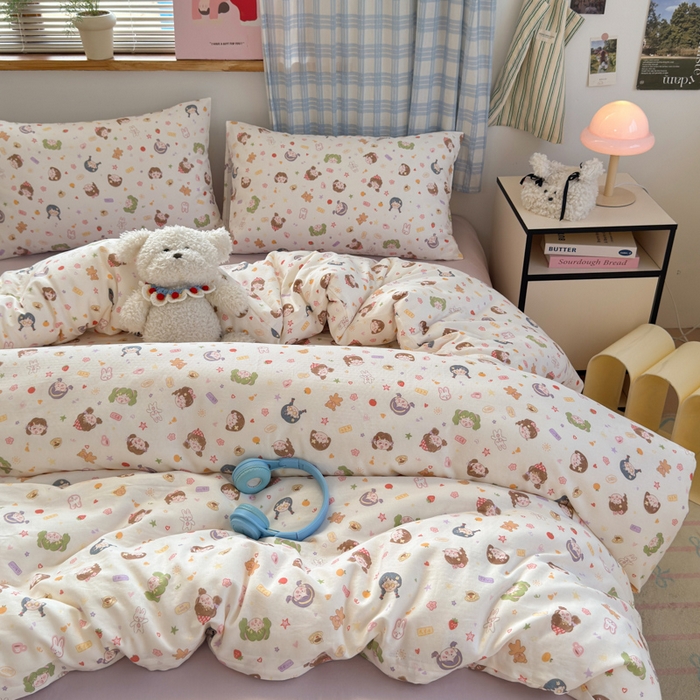 91家纺网 家纺一手货源 找家纺 曼之夏 2025新款全棉纯棉双层印花四件套 软萌女孩