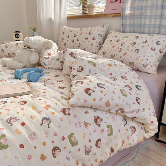 91家纺网 家纺一手货源 找家纺 曼之夏 2025新款全棉纯棉双层印花四件套 软萌女孩