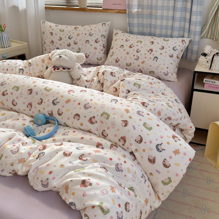 91家纺网 家纺一手货源 找家纺 曼之夏 2025新款全棉纯棉双层印花四件套 软萌女孩