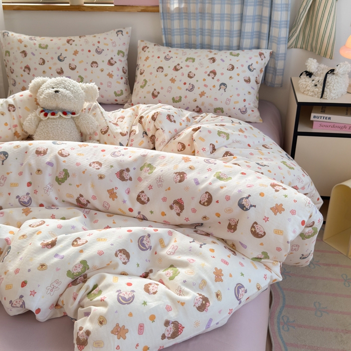 91家纺网 家纺一手货源 找家纺 曼之夏 2025新款全棉纯棉双层印花四件套 软萌女孩