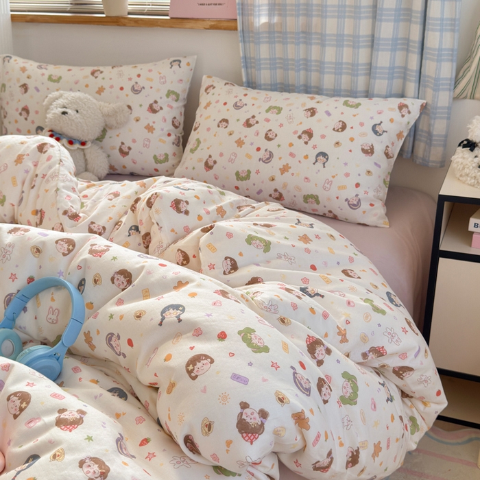 91家纺网 家纺一手货源 找家纺 曼之夏 2025新款全棉纯棉双层印花四件套 软萌女孩