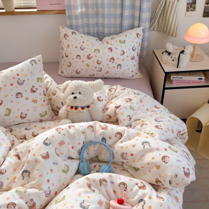 91家纺网 家纺一手货源 找家纺 曼之夏 2025新款全棉纯棉双层印花四件套 软萌女孩