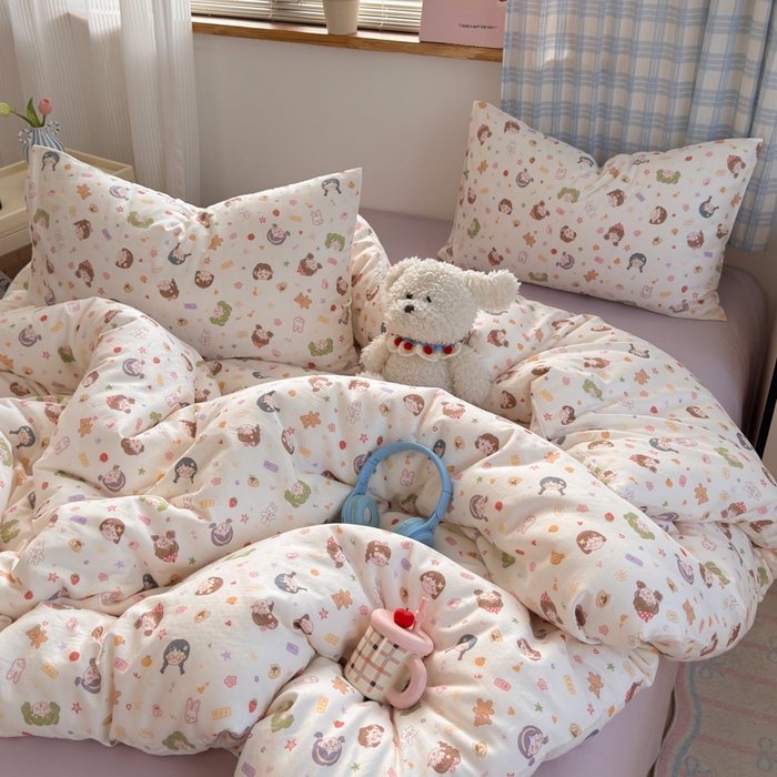 91家纺网 家纺一手货源 找家纺 曼之夏 2025新款全棉纯棉双层印花四件套 软萌女孩