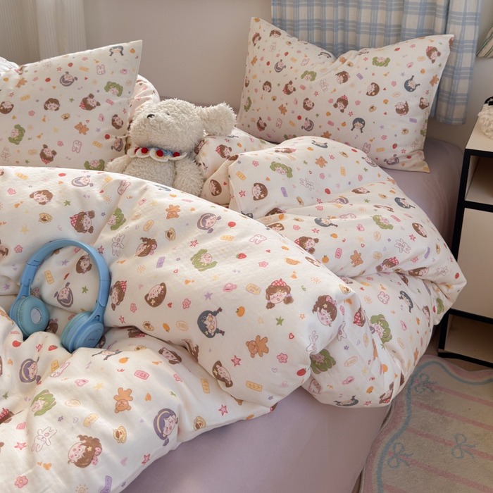 91家纺网 家纺一手货源 找家纺 曼之夏 2025新款全棉纯棉双层印花四件套 软萌女孩