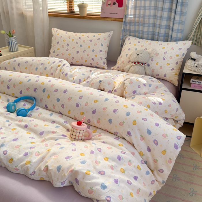 91家纺网 家纺一手货源 找家纺 曼之夏 2025新款全棉纯棉双层印花四件套 水果派对