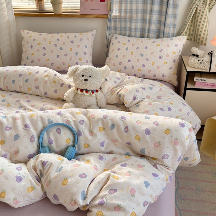 91家纺网 家纺一手货源 找家纺 曼之夏 2025新款全棉纯棉双层印花四件套 水果派对