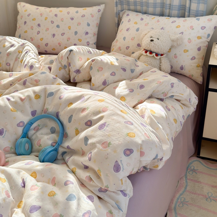 91家纺网 家纺一手货源 找家纺 曼之夏 2025新款全棉纯棉双层印花四件套 水果派对