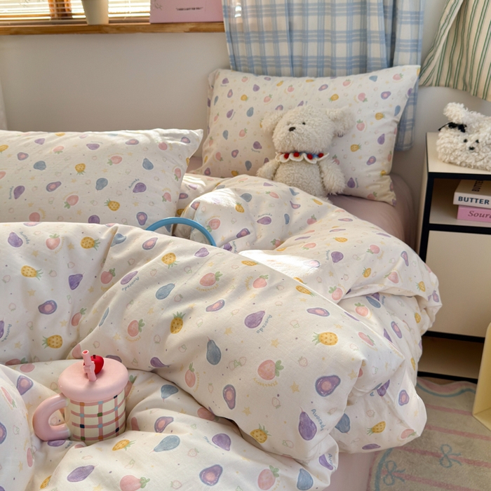 91家纺网 家纺一手货源 找家纺 曼之夏 2025新款全棉纯棉双层印花四件套 水果派对