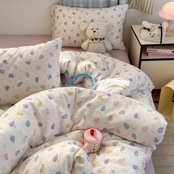 91家纺网 家纺一手货源 找家纺 曼之夏 2025新款全棉纯棉双层印花四件套 水果派对