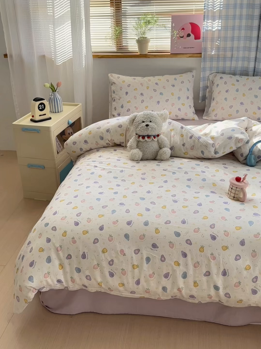 91家纺网 家纺一手货源 找家纺 曼之夏 2025新款全棉纯棉双层印花四件套 水果派对