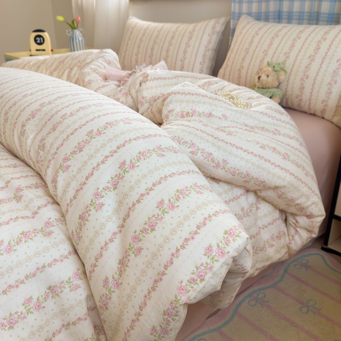 曼之夏 2025新款全棉纯棉双层印花四件套 亭亭玉立