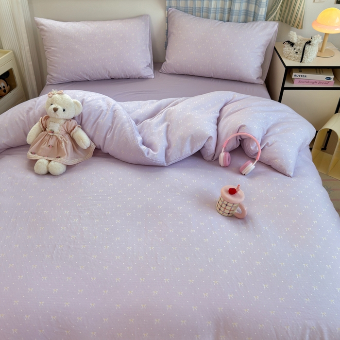 91家纺网 家纺一手货源 找家纺 曼之夏 2025新款全棉纯棉双层印花四件套 紫梦