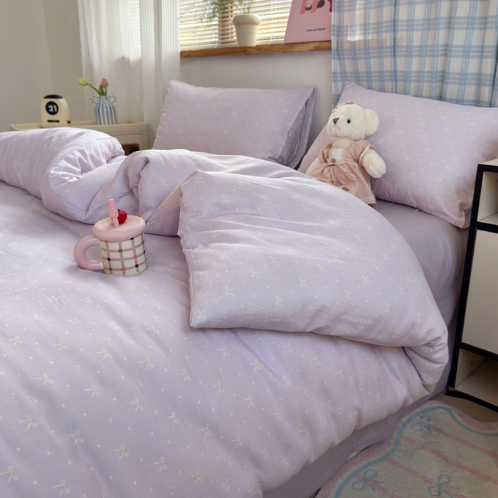 91家纺网 家纺一手货源 找家纺 曼之夏 2025新款全棉纯棉双层印花四件套 紫梦