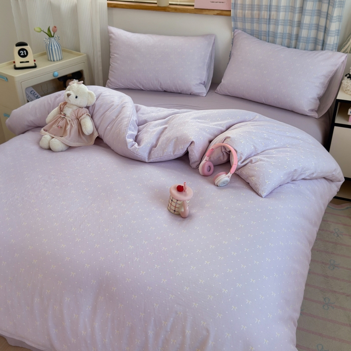 91家纺网 家纺一手货源 找家纺 曼之夏 2025新款全棉纯棉双层印花四件套 紫梦