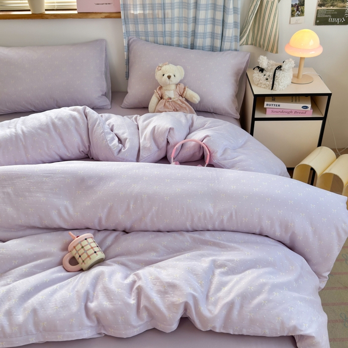 91家纺网 家纺一手货源 找家纺 曼之夏 2025新款全棉纯棉双层印花四件套 紫梦