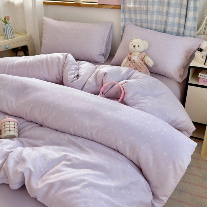 91家纺网 家纺一手货源 找家纺 曼之夏 2025新款全棉纯棉双层印花四件套 紫梦