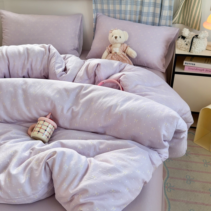 91家纺网 家纺一手货源 找家纺 曼之夏 2025新款全棉纯棉双层印花四件套 紫梦