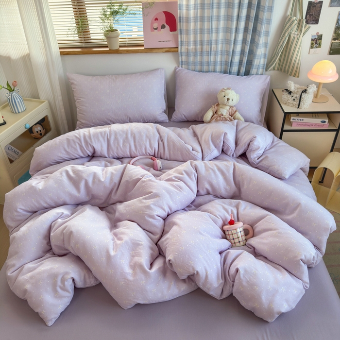 91家纺网 家纺一手货源 找家纺 曼之夏 2025新款全棉纯棉双层印花四件套 紫梦