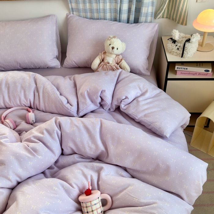 91家纺网 家纺一手货源 找家纺 曼之夏 2025新款全棉纯棉双层印花四件套 紫梦