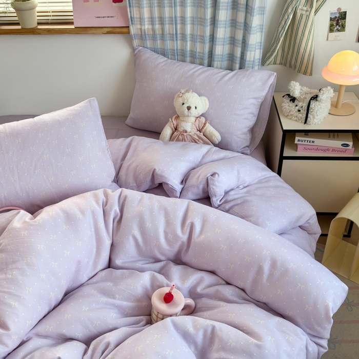 91家纺网 家纺一手货源 找家纺 曼之夏 2025新款全棉纯棉双层印花四件套 紫梦